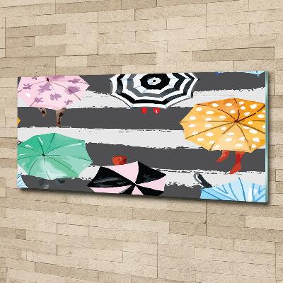 Cuadro decorativo de vidrio para salón horizontal Paraguas de colores