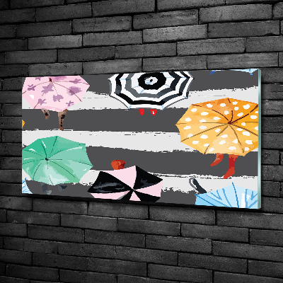 Cuadro decorativo de vidrio para salón horizontal Paraguas de colores