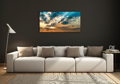 Cuadro decorativo de vidrio para salón horizontal Cielo del atardecer