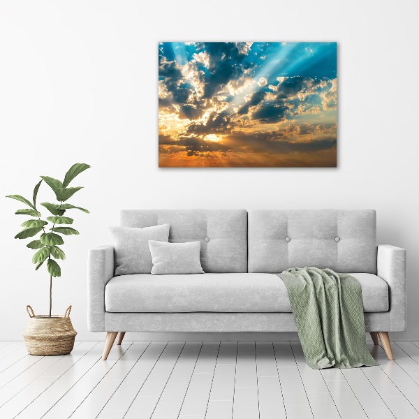 Cuadro decorativo de vidrio para salón horizontal Cielo del atardecer