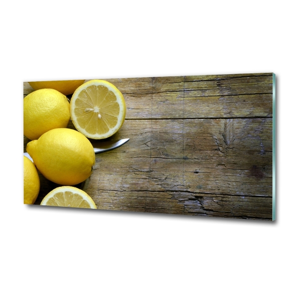 Cuadro decorativo de vidrio para salón horizontal Limones en madera