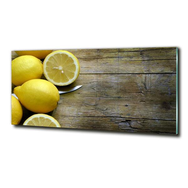 Cuadro decorativo de vidrio para salón horizontal Limones en madera