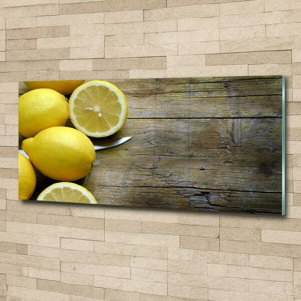 Cuadro decorativo de vidrio para salón horizontal Limones en madera