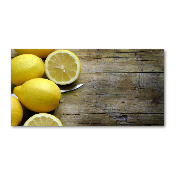 Cuadro decorativo de vidrio para salón horizontal Limones en madera