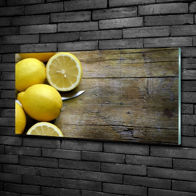 Cuadro decorativo de vidrio para salón horizontal Limones en madera