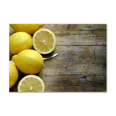 Cuadro decorativo de vidrio para salón horizontal Limones en madera