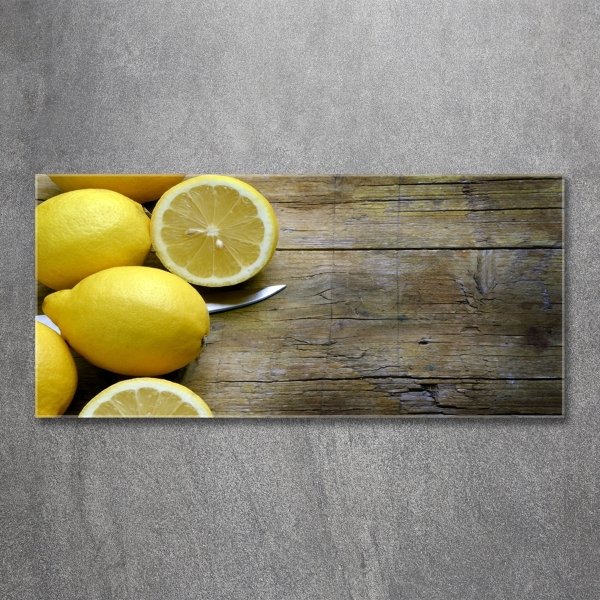 Cuadro decorativo de vidrio para salón horizontal Limones en madera