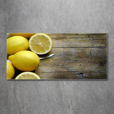 Cuadro decorativo de vidrio para salón horizontal Limones en madera