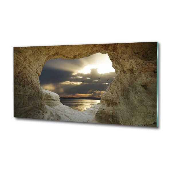 Foto en cristal de alta calidad con impresión uv horizontal Cueva junto al mar