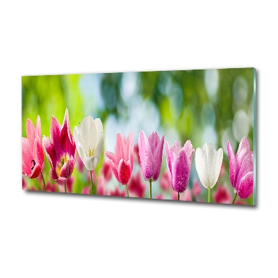Cuadro decorativo de vidrio para salón horizontal Tulipanes