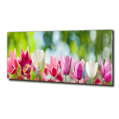 Cuadro decorativo de vidrio para salón horizontal Tulipanes