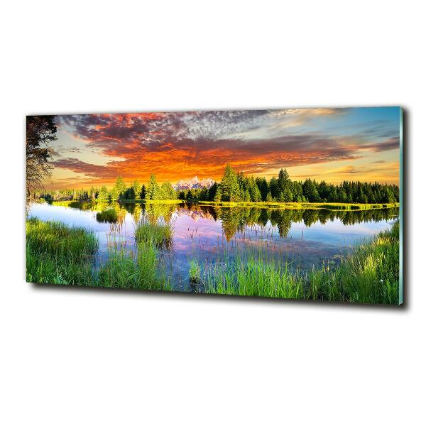 Foto en cristal de alta calidad con impresión uv horizontal Río en el bosque