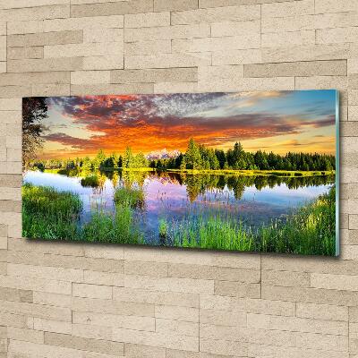 Foto en cristal de alta calidad con impresión uv horizontal Río en el bosque