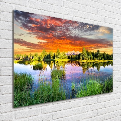 Foto en cristal de alta calidad con impresión uv horizontal Río en el bosque