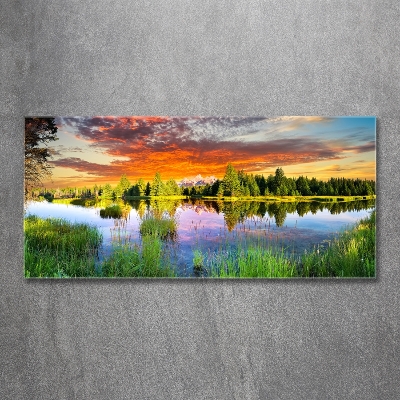 Foto en cristal de alta calidad con impresión uv horizontal Río en el bosque