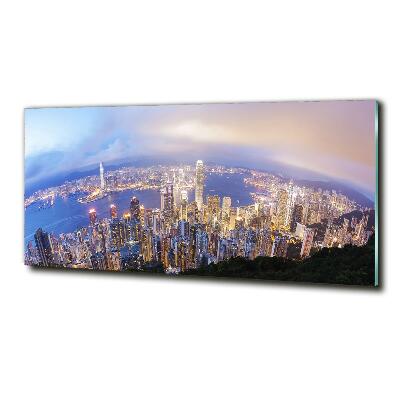 Cuadro decorativo de vidrio para salón horizontal Panorama de Hong Kong