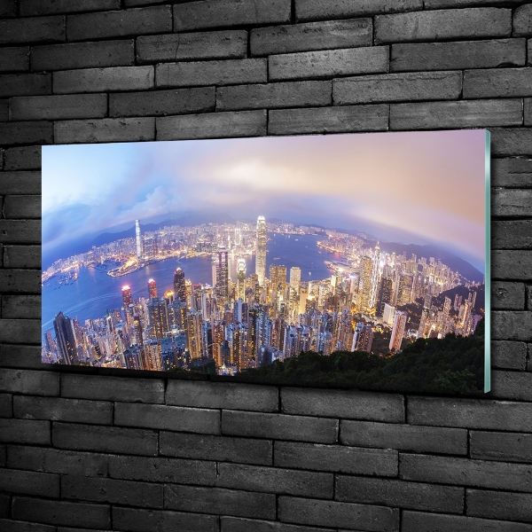 Cuadro decorativo de vidrio para salón horizontal Panorama de Hong Kong