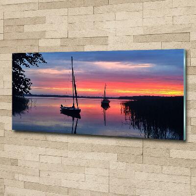 Impresión en cristal con acabado brillante horizontal Veleros al atardecer
