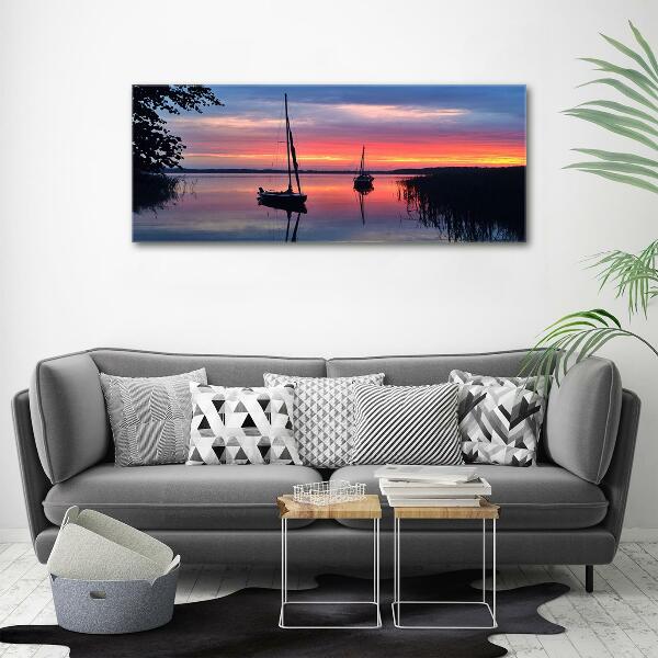 Impresión en cristal con acabado brillante horizontal Veleros al atardecer