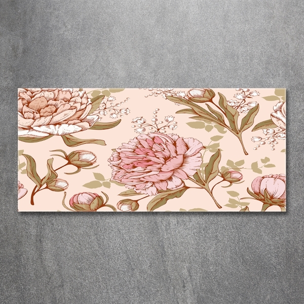 Foto en cristal de alta calidad con impresión uv horizontal Peonías