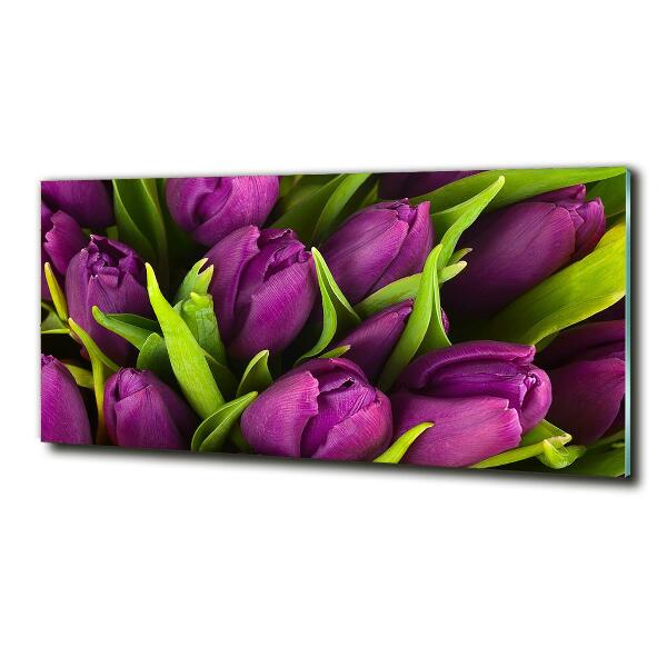Impresión en cristal con acabado brillante horizontal tulipanes morados