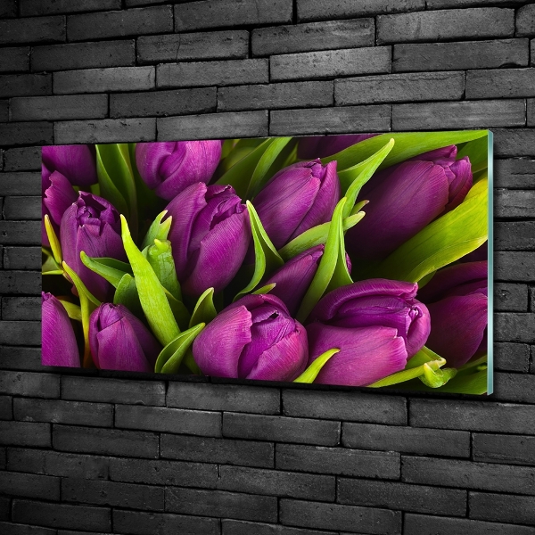 Impresión en cristal con acabado brillante horizontal tulipanes morados