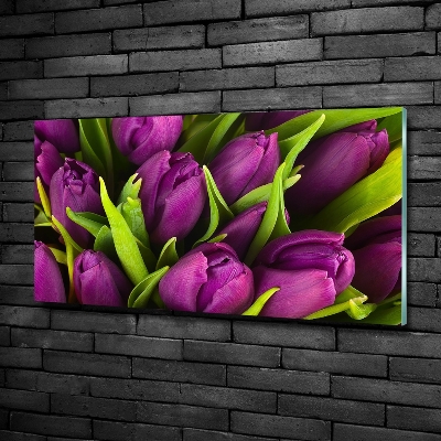 Impresión en cristal con acabado brillante horizontal tulipanes morados