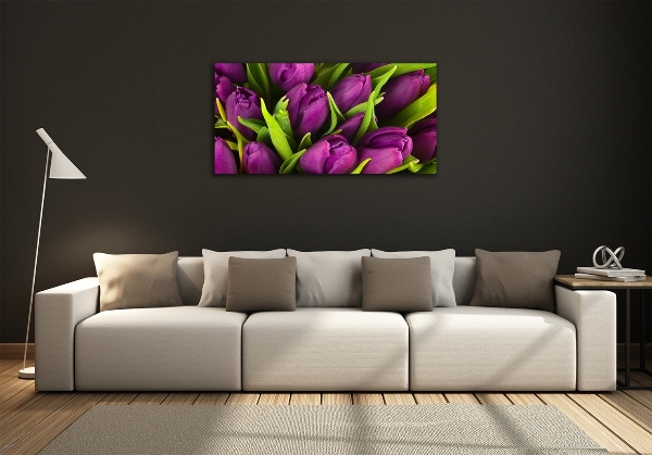 Impresión en cristal con acabado brillante horizontal tulipanes morados