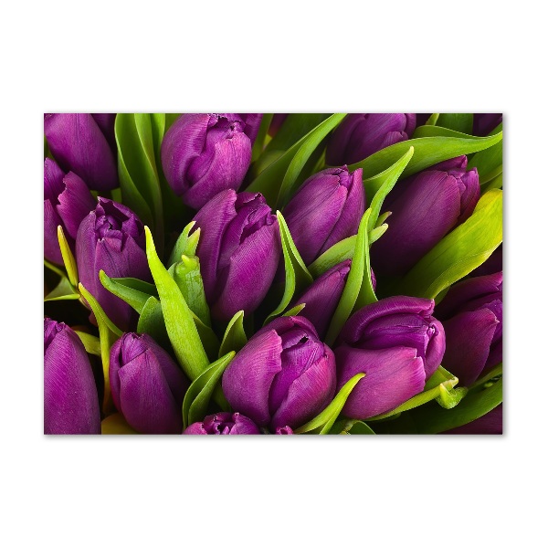 Impresión en cristal con acabado brillante horizontal tulipanes morados