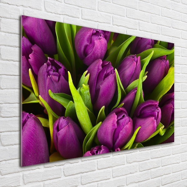 Impresión en cristal con acabado brillante horizontal tulipanes morados