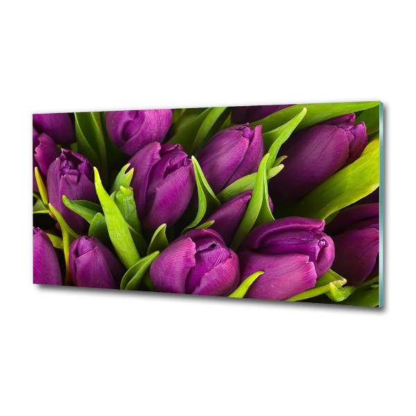 Impresión en cristal con acabado brillante horizontal tulipanes morados