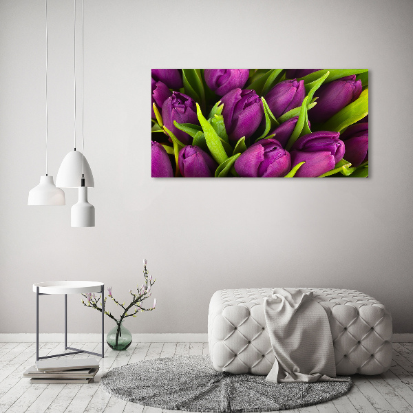 Impresión en cristal con acabado brillante horizontal tulipanes morados