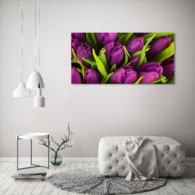 Impresión en cristal con acabado brillante horizontal tulipanes morados