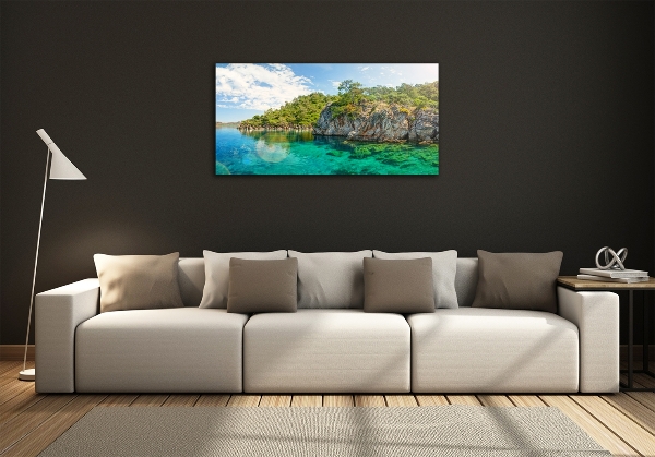 Cuadro de cristal templado moderno horizontal Laguna Azul