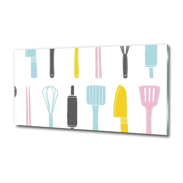 Cuadro decorativo de vidrio para salón horizontal Utensilios de cocina