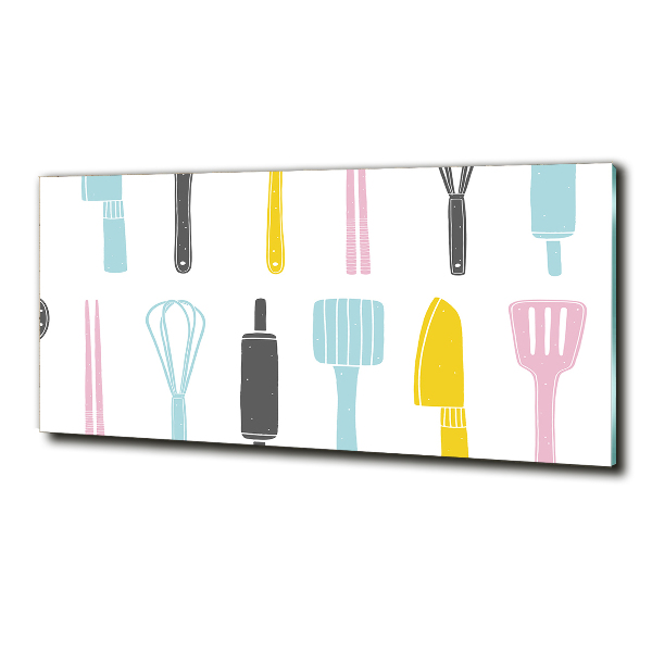 Cuadro decorativo de vidrio para salón horizontal Utensilios de cocina