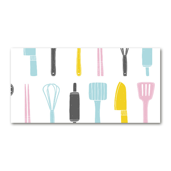 Cuadro decorativo de vidrio para salón horizontal Utensilios de cocina