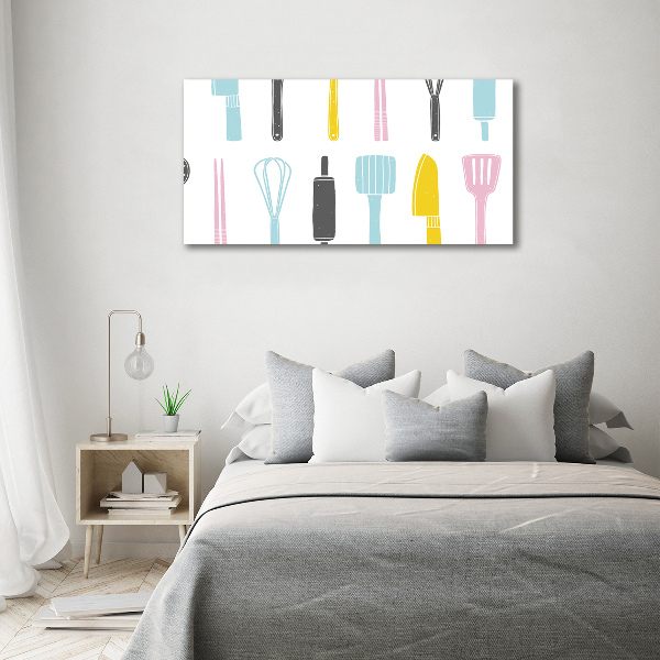 Cuadro decorativo de vidrio para salón horizontal Utensilios de cocina