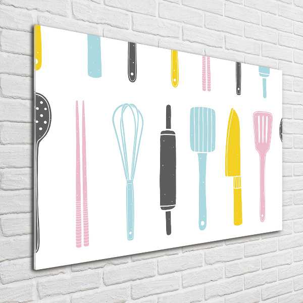Cuadro decorativo de vidrio para salón horizontal Utensilios de cocina