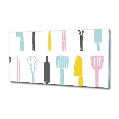 Cuadro decorativo de vidrio para salón horizontal Utensilios de cocina