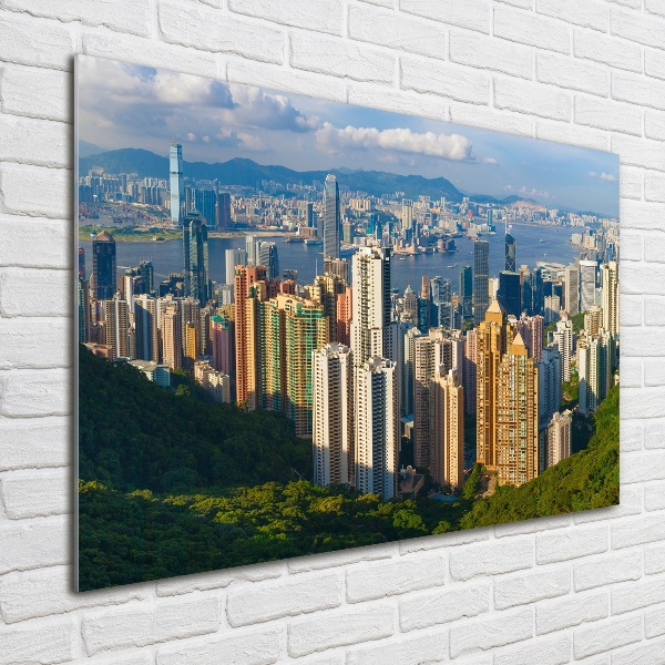 Impresión en cristal con acabado brillante horizontal Panorama de Hong Kong