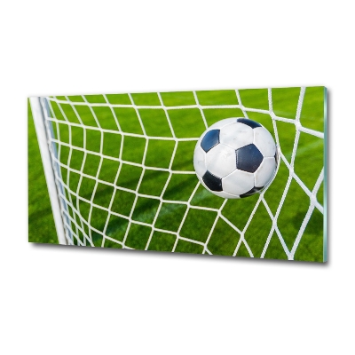 Impresión en cristal con acabado brillante horizontal El balón está en la portería.