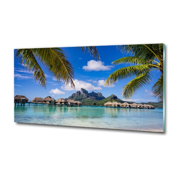 Impresión en cristal con acabado brillante horizontal Palmeras en Bora Bora