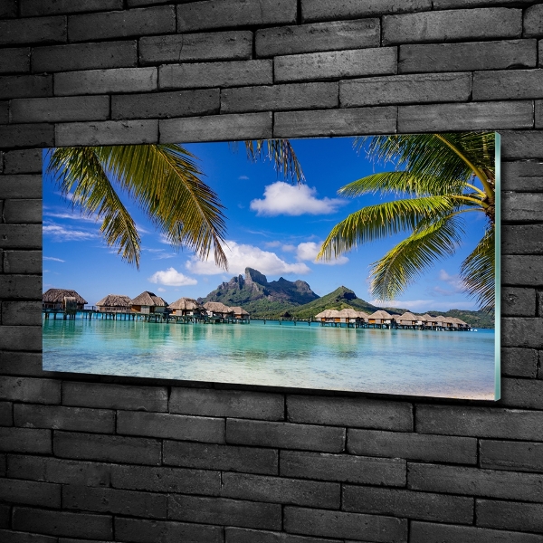 Impresión en cristal con acabado brillante horizontal Palmeras en Bora Bora