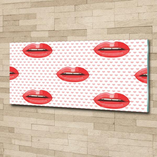 Cuadro de cristal templado moderno horizontal labios rojos