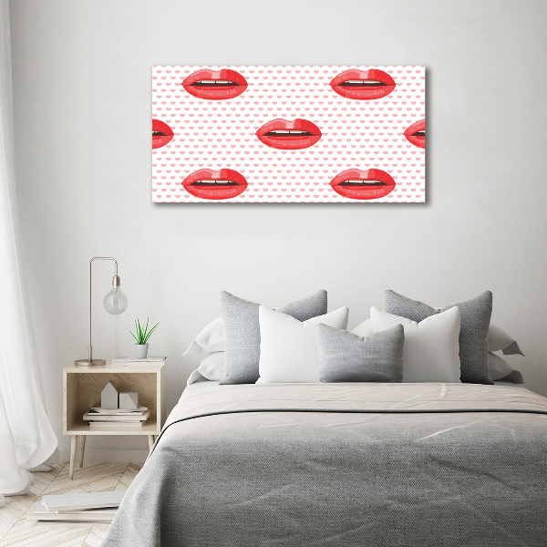 Cuadro de cristal templado moderno horizontal labios rojos