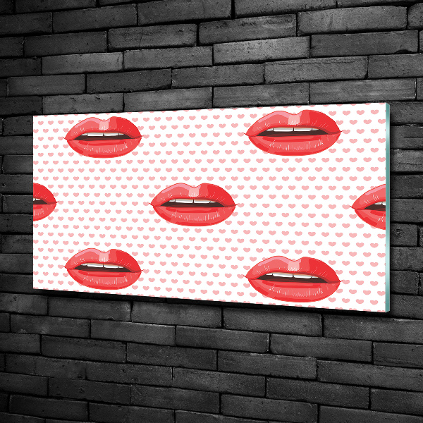 Cuadro de cristal templado moderno horizontal labios rojos