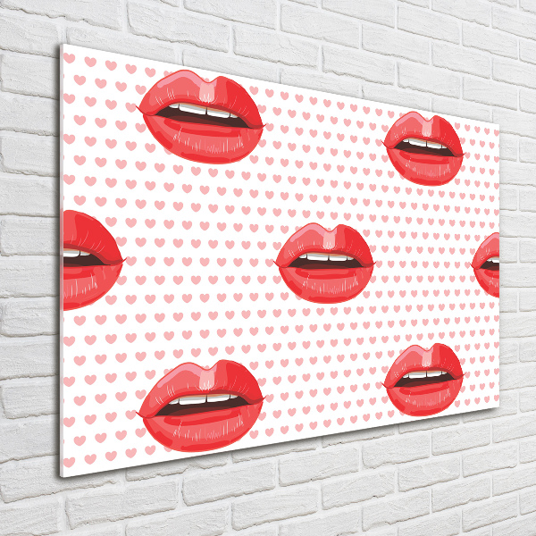 Cuadro de cristal templado moderno horizontal labios rojos