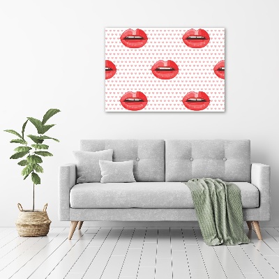 Cuadro de cristal templado moderno horizontal labios rojos