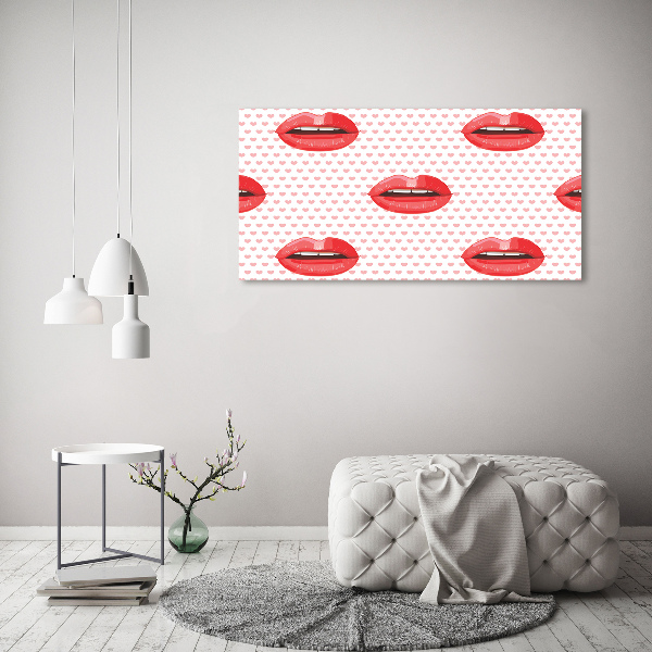Cuadro de cristal templado moderno horizontal labios rojos